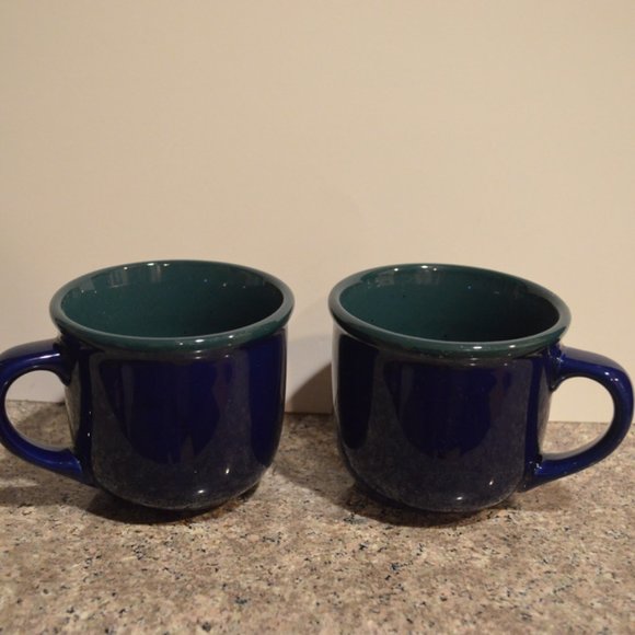 Handmade Pottery Clay 2 Cups Blue / Green - Picture 1 of 5